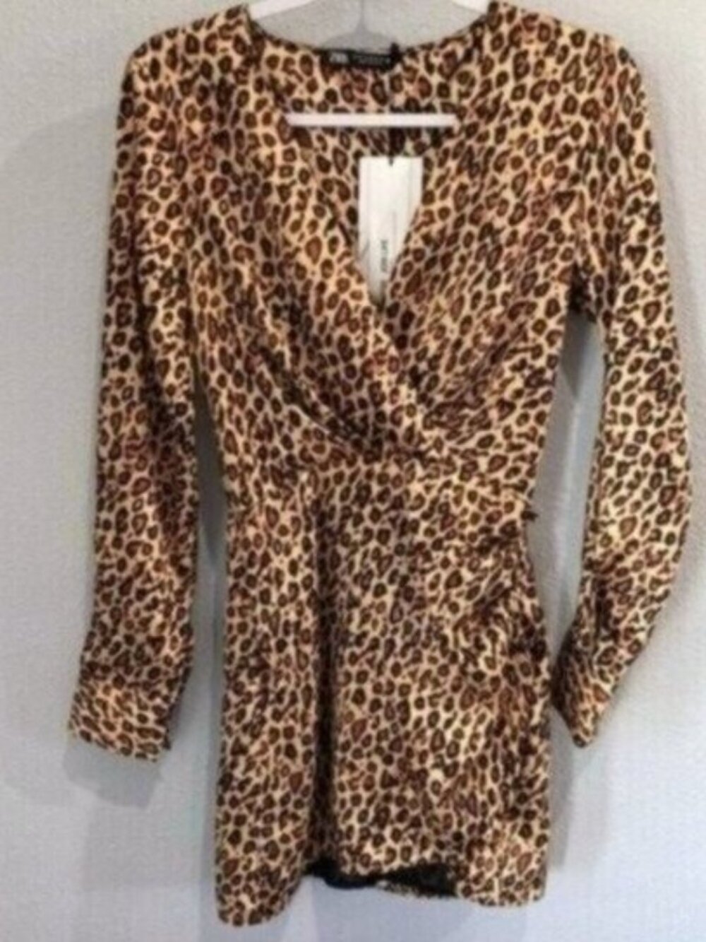 New Zara Silky Leopard Mini Dress Ruched Faux Wrap Slit Party Feminine